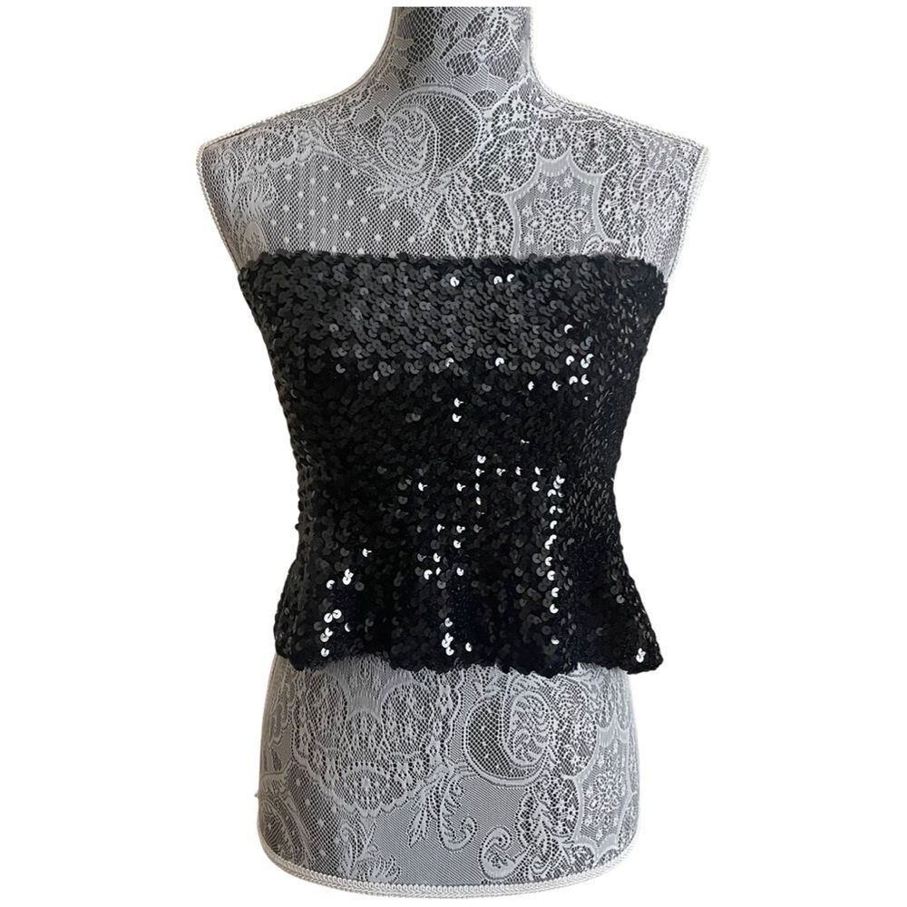 VINTAGE Toppettes by A. Brod Sequin Tube Top Black